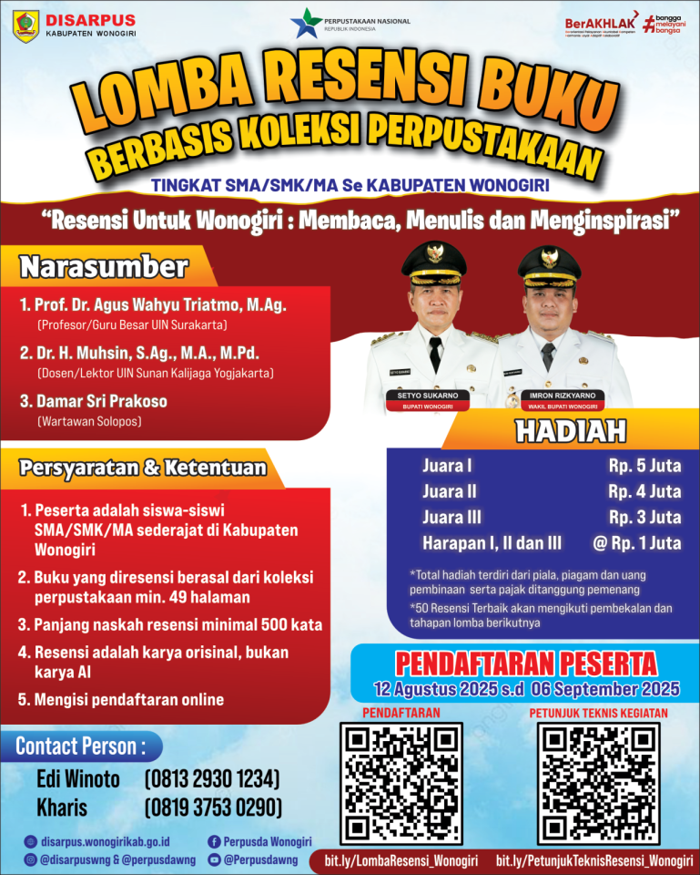 ✨ LOMBA RESENSI BUKU 2025 ✨ Tingkat SMA/SMK/MA Se-Kabupaten Wonogiri