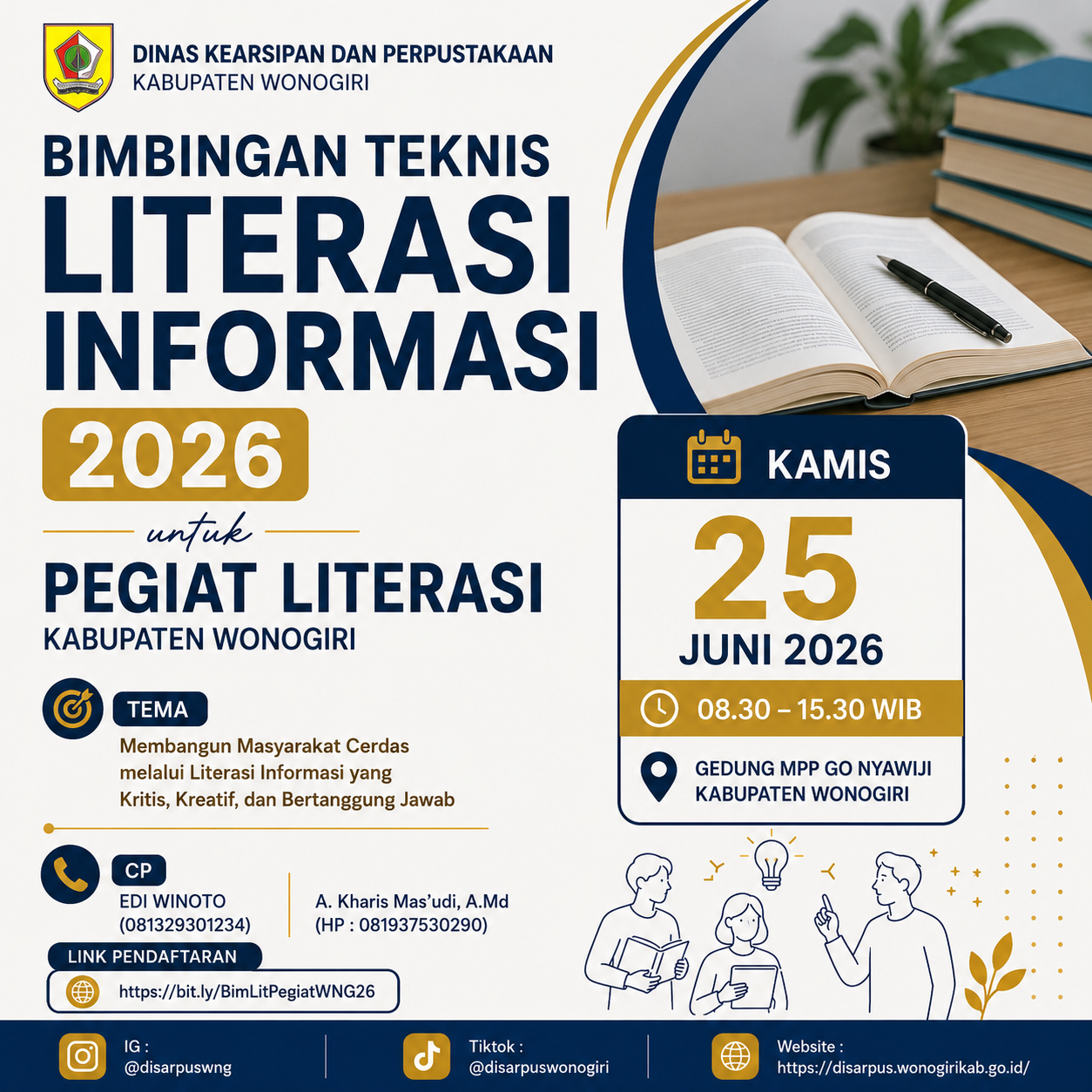 Pengumuman Bimbingan Teknis Literasi Informasi Tahun 2026 untuk Pegiat Literasi Kabupaten Wonogiri