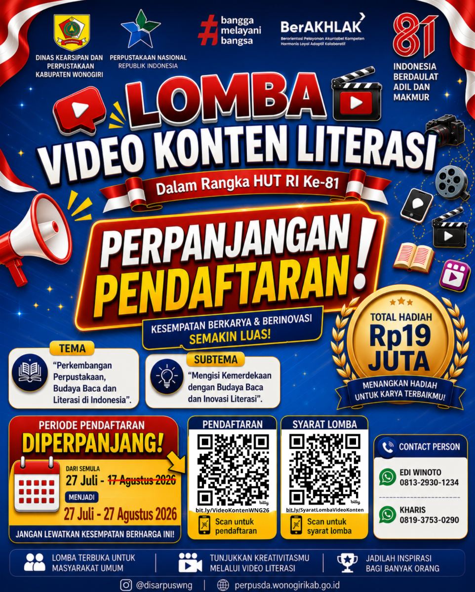 Kabar Baik! Pendaftaran Lomba Video Konten Literasi 2026 Diperpanjang hingga 27 Agustus